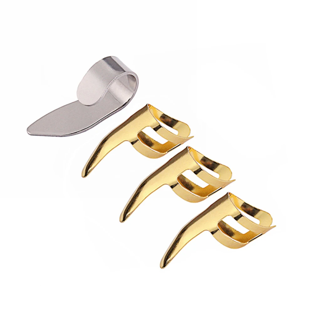 مجموعة أعواد أصابع الجيتار مكونة من 4 قطع من الفولاذ المقاوم للصدأ وخفيفة الوزن ومريحة للأصابع مثالية للمجموعات باللون الذهبي والفضي