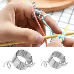 1PC Ring Type Knitting Tools Finger Wear Thimble Yarn Spring Guides Stainless Steel Needle Thimble Sewing Accessories