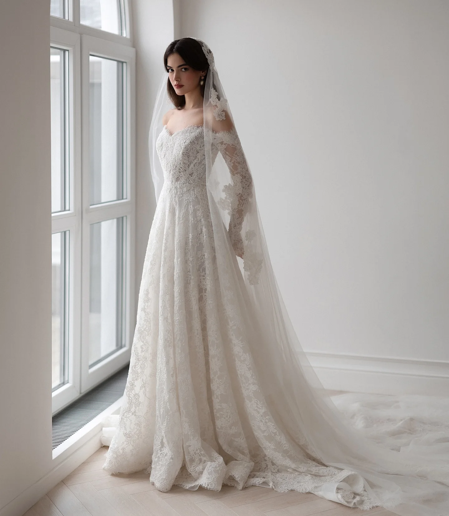 شارون سعيد فستان زفاف أنيق بدون أكتاف وأكمام طويلة على شكل حرف A دانتيل مطرز فساتين العروس البسيطة SW538 حسب الطلب #5