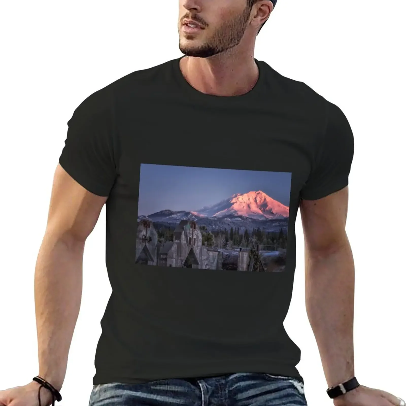 A New Day at an Old Site concrete ruins at the base of Mt. Shasta T-Shirt plus sizes man t shirt mens clothes