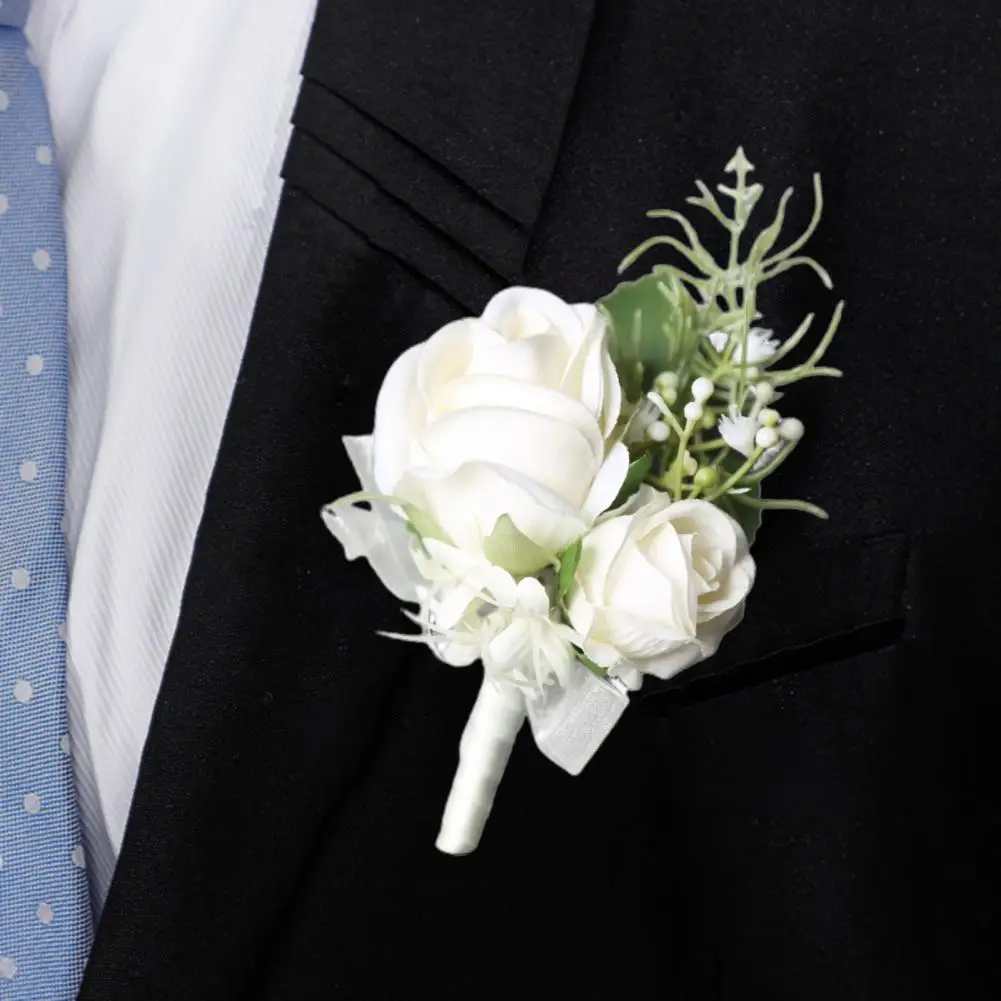 Flower Shaped Brooch Flower Shaped Bridegroom Brooch Faux Silk Rose Corsage Pin Decorative Suit Jacket Pocket Flower for Gown