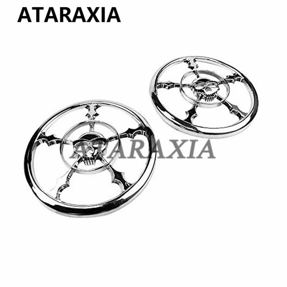 Akcesoria motocyklowe 5-1/2 "chromowana czaszka głośnik tapicerka osłona grilla dla Harley Touring 2014-2023 Electra przemieszczanie się po ulicy Trikes — zdjęcie 3