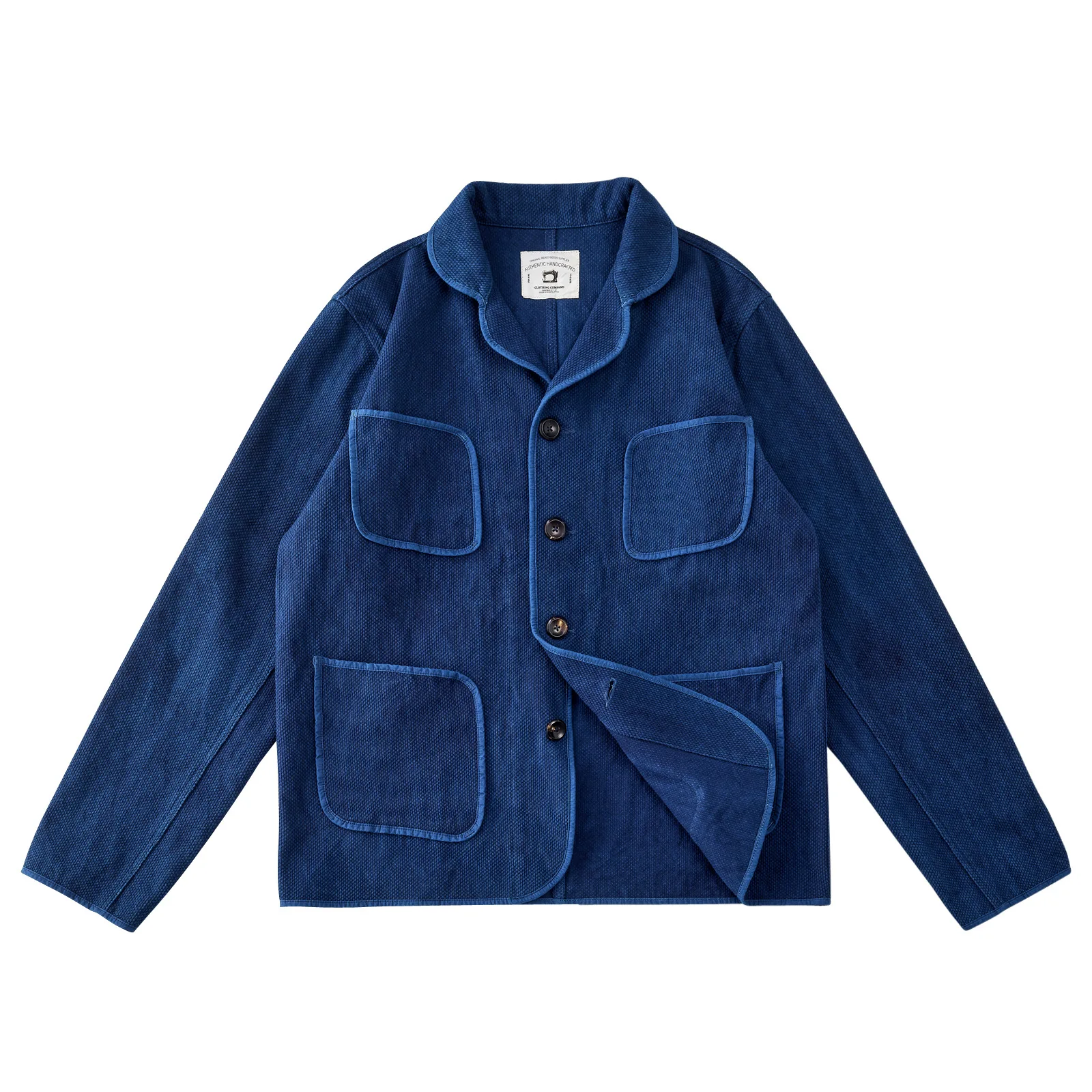 

Heavyweight 400gsm Kendo Sashiko Fabric - Indigo Plant-Dyed French Workwear Blazer (Vintage Style) Hand-Dyed Natural Jackets