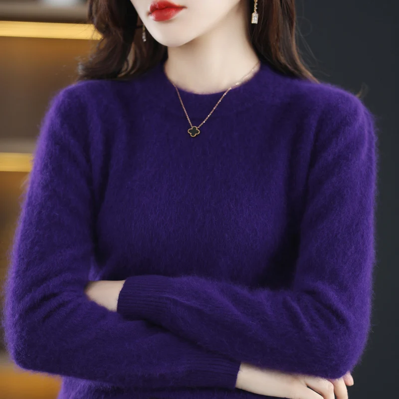 Girocollo puro visone Cashmere maglione donna manica lunga Top autunno e inverno caldo Pullover lavorato a maglia sciolto tinta unita Base Top