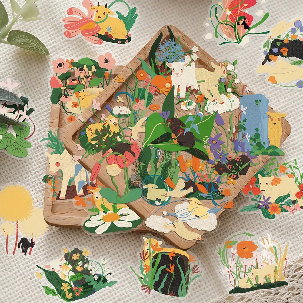 10/30/50pcs Funny Cartoon Plant Flower Sheep Animal Stickers Cute Hand-drawn Decals Stationery Luggage Phone Transparent Sticker