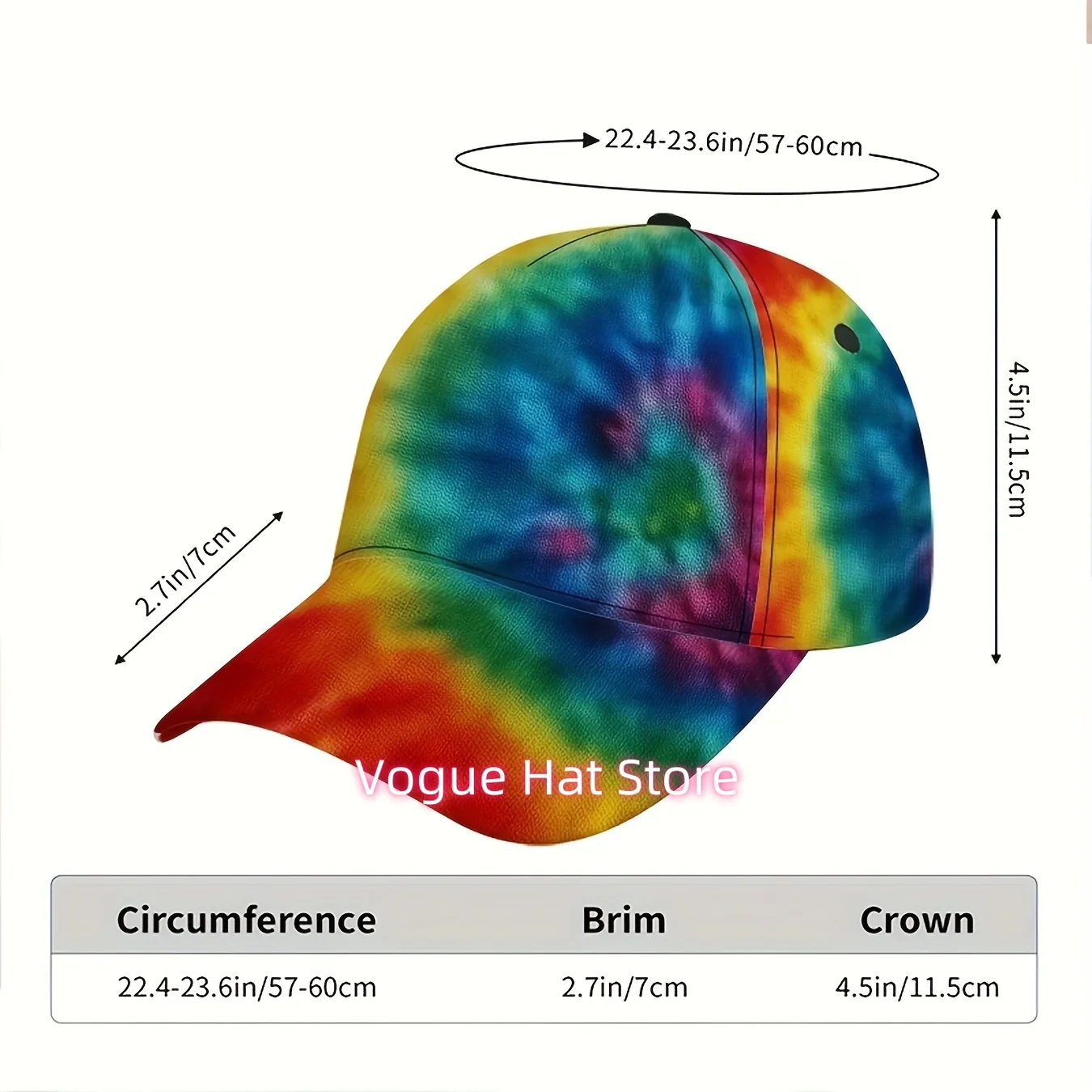 1pc Tie-Dye Baseball Cap with Multicolor (Blue/Green/Yellow/Red/Purple) Full-Body Print - Adjustable Snapback, Lightweight Breat