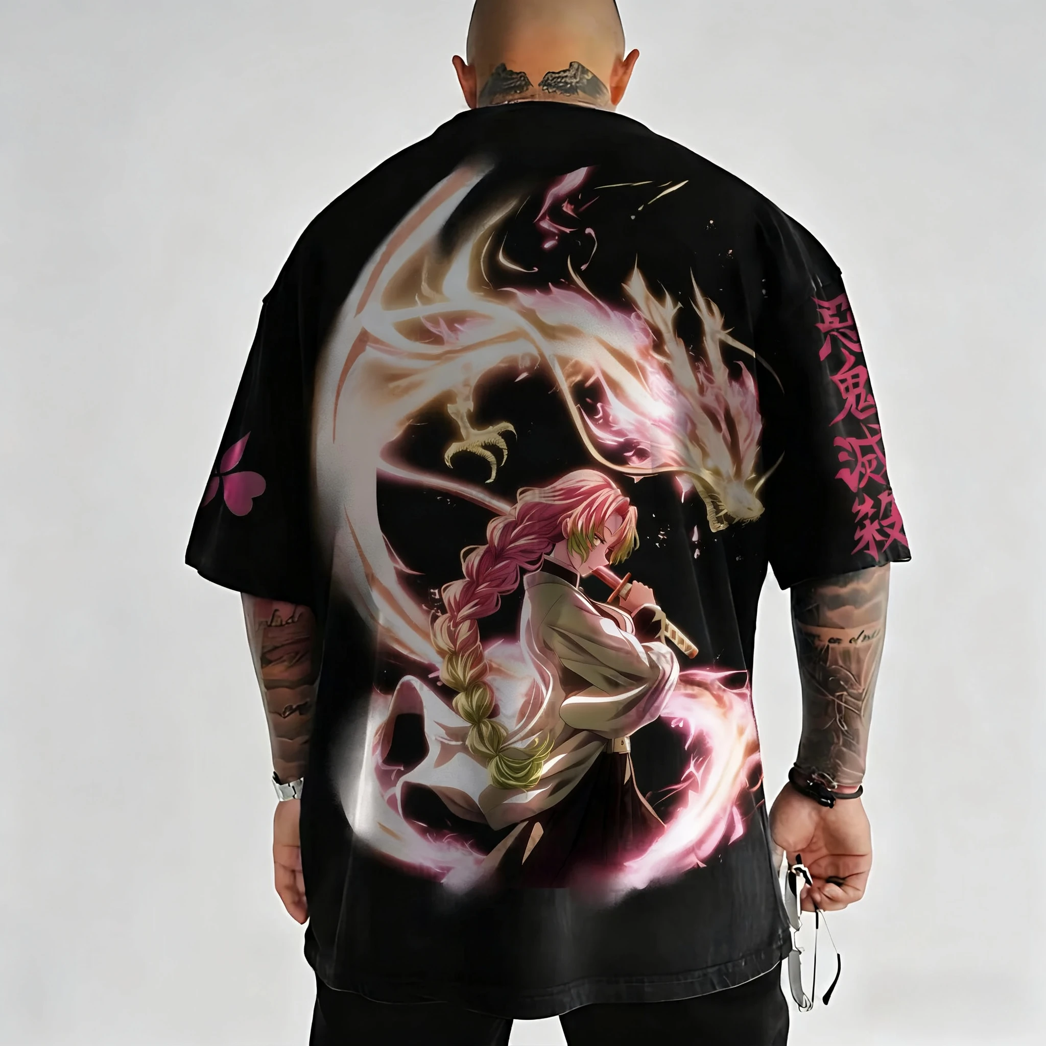 เสื้อยืดแขนสั้นลายอนิเมะดาบพิฆาตอสูร ผ้าฝ้ายแท้ ทรงหลวม สไตล์สปอร์ต แฟชั่นฤดูร้อน คอกลม สำหรับผู้ชายและผู้หญิง ปี 2025