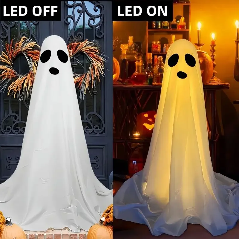 Halloween Spooky Ghost Decor With String Lights Led Glow Ghost Front Porch Patio Scary Standing Ghost Halloween Deco Outdoor