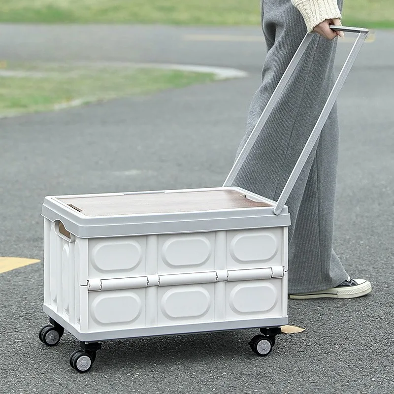 Portable Folding Camping Cart & Picnic Trolley with Plastic Frame for Outdoor Use-Storage Tools & Shopping