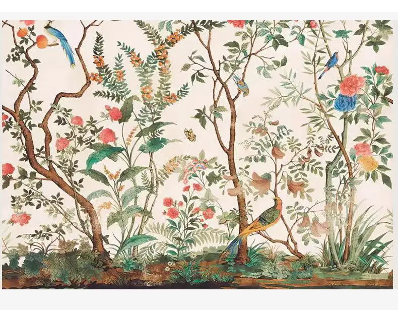 Custom flower and bird wallpaper new Chinese pastoral flower living room bedroom sofa background wall hotel decorative mural