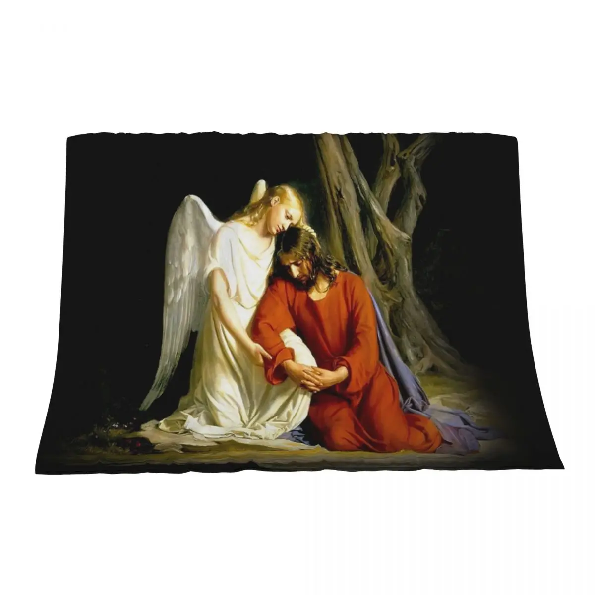 

Kristus i Getsemane 1873 an angel comforting Jesus before his arrest in the Garden of Gethsemane by Carl Heinrich Throw Blanket