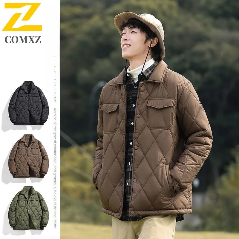 

COMXZ 2025 Winter Hot Sale Solid Color Two Piece Workwear Cotton Japanese Trendy Loose Diamond Quilted Thick Coat