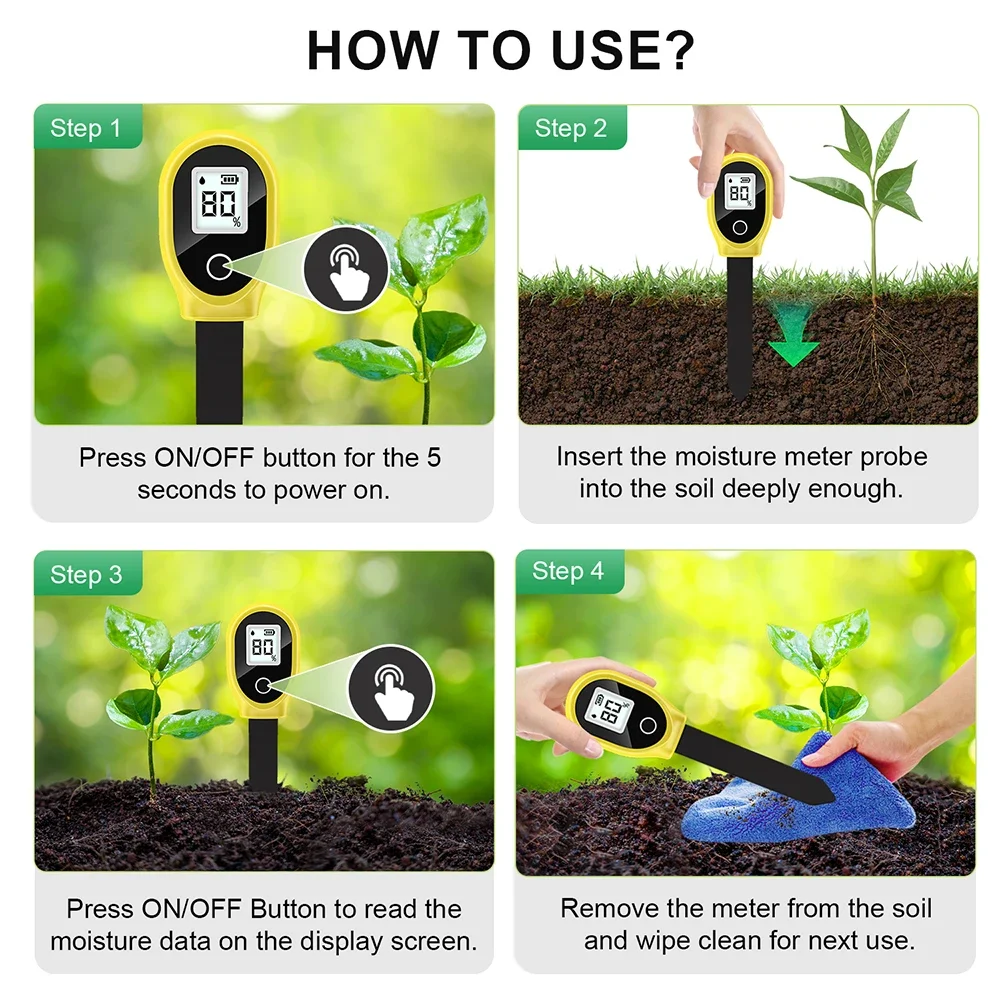 Tester digitale per rilevatore di umidità del suolo LCD Analizzatore di contenuto d'acqua Misuratore di piante Monitor dell'acqua per interni ed esterni - Analizzatore accurato