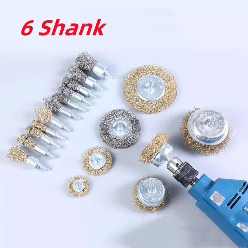 6mm Shank Steel Wire Brush Brass Plated Wheels Brushes Drill Rotary Tools Metal Rust Removal Polishing Brush