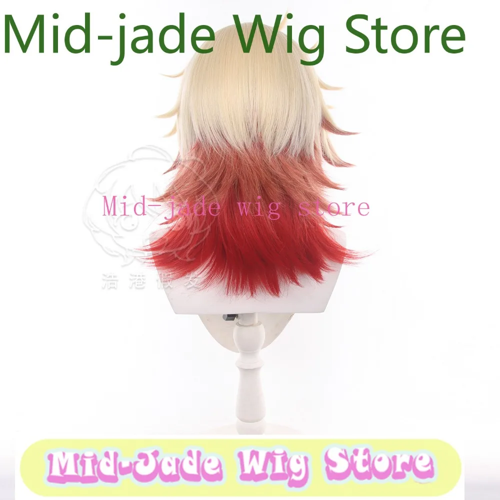Honkai Star Rail Mydei Cosplay Wig Layered Flippy Peach Orange Ombre Synthetic Wigs with Braid Gradient Heat Resistant Hair