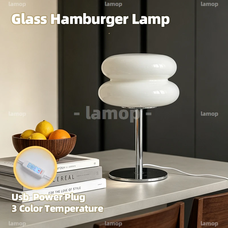 Geometric Stacked Glass Table Lamp,Soft Diffused Lighting,Nordic Relax Decor Lamp for Side Table & Guesthouse