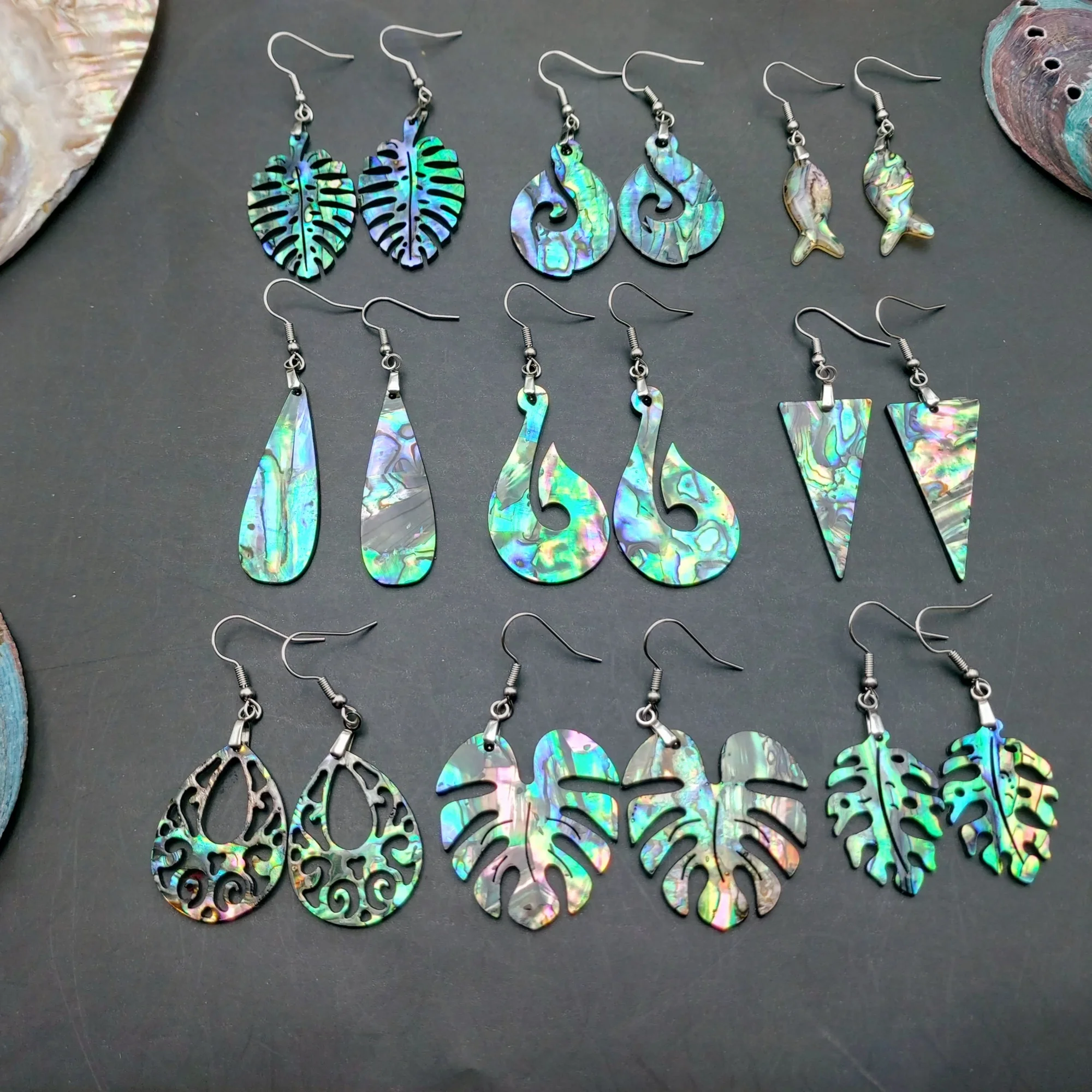 Hawaiian Style  Elegant Single Side Abalone Shell Dangle Earrings with Acrylic Base