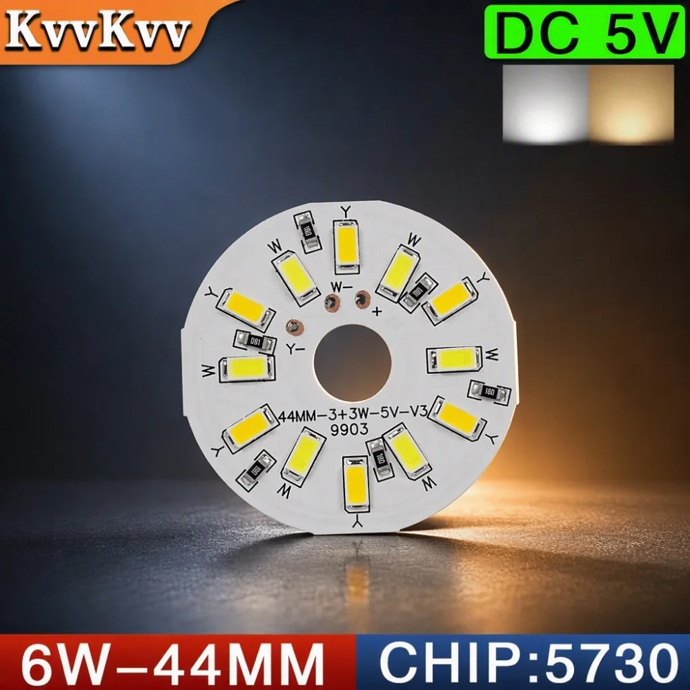 10PCS Dimmable DC5V LED Chip Module 3W/6W/10W SMD5730 & SMD2835 Dual-Color Light Beads for DIY Round Panel USB Lighting