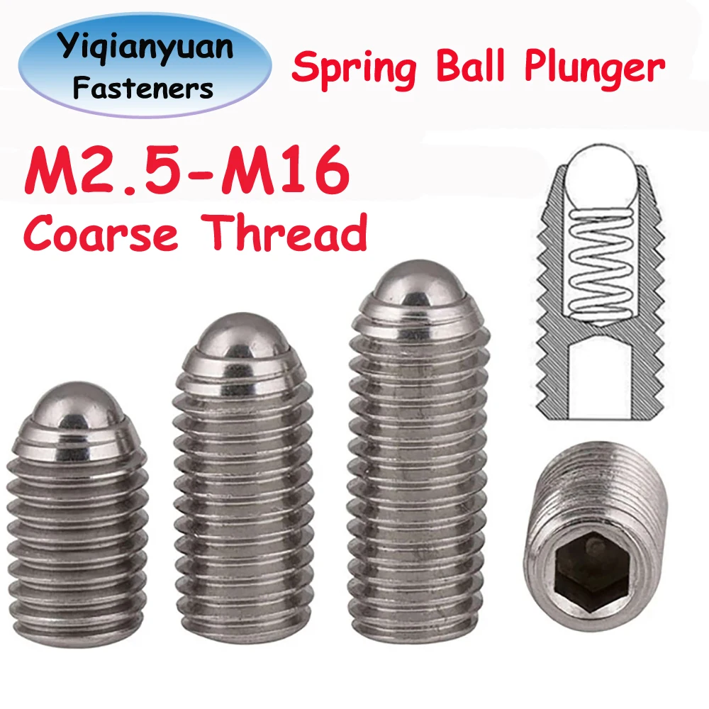 Yiqianyuan M2.5-M16 SUS304 Stainless Steel Hexagon Socket Spring Ball Plunger Point Set Screws Headless Screws Grub Screws