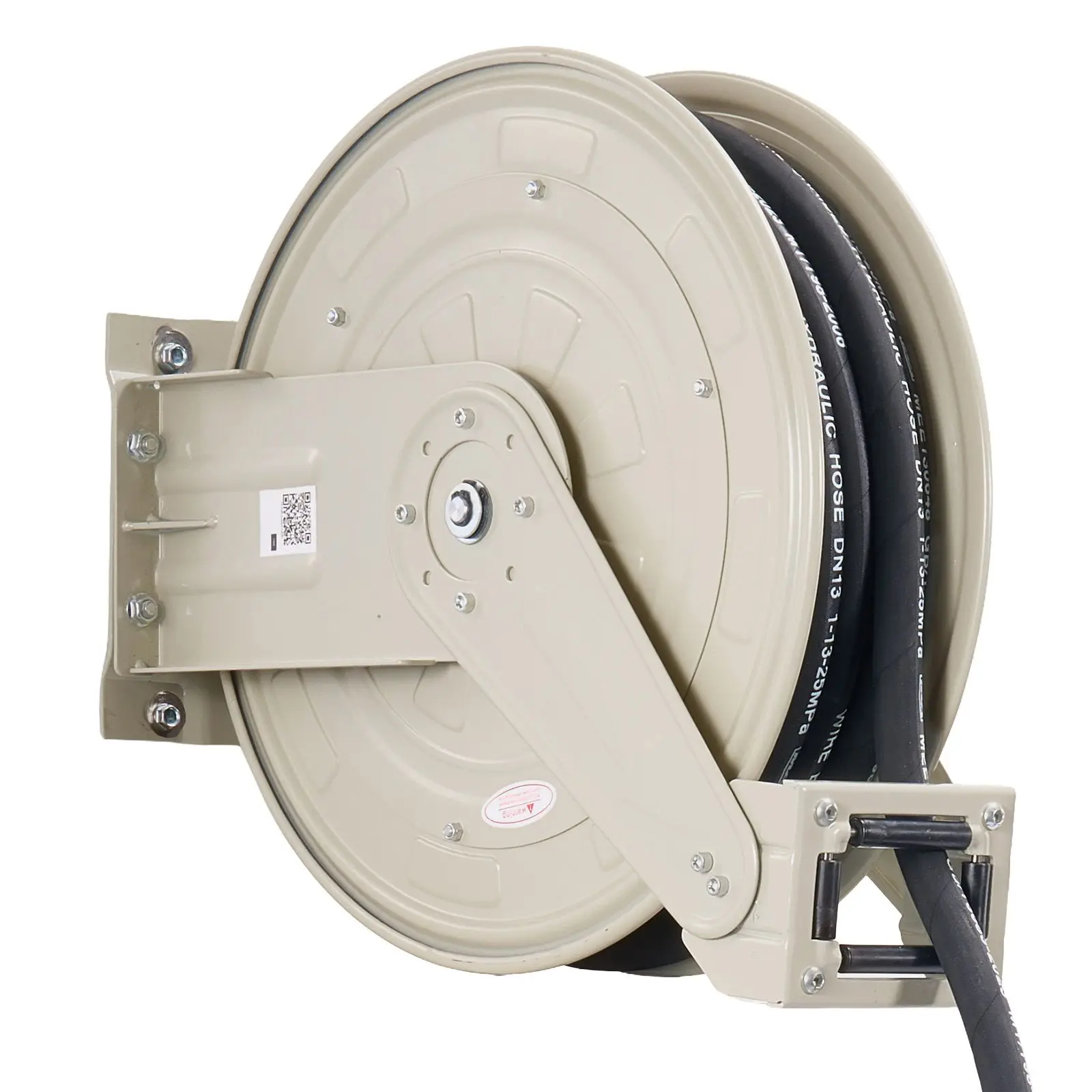 Oil Hose Reel, 1/2 inch x 50 ft Retractable, Spring Driven Auto Swivel Rewind, Max 3625 PSI, Heavy-Duty Carbon Steel