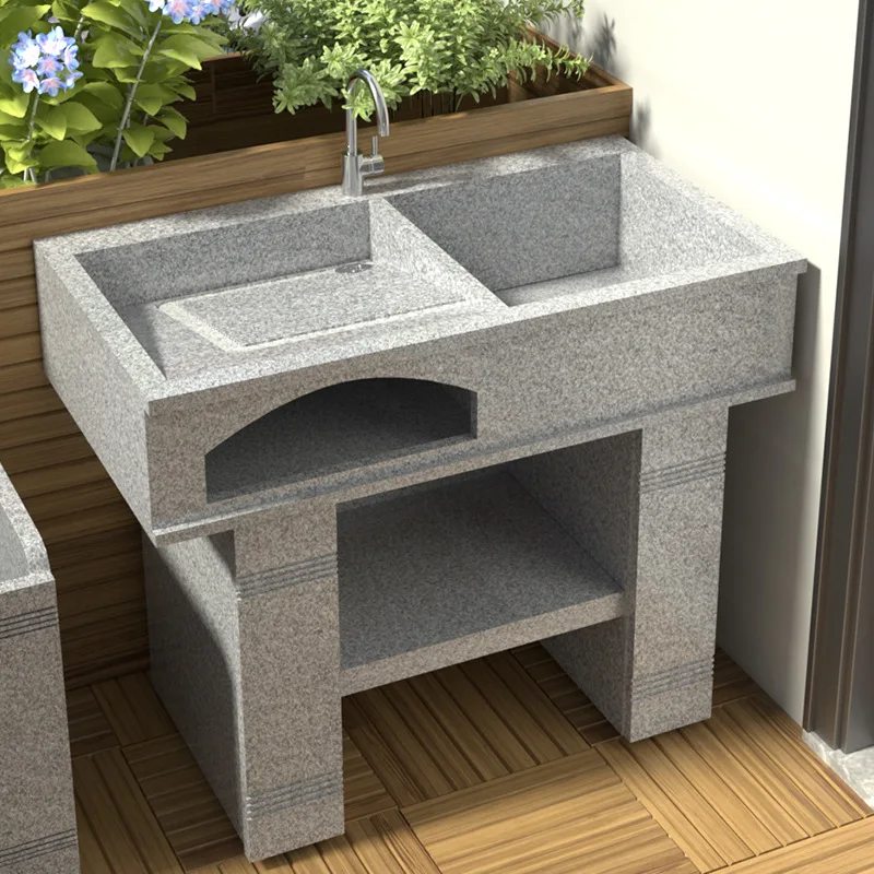 

Outdoor Marble Laundry Pool with Washboard Household Outdoor Patio Terrace Splicing Sink Basin Stone Sink
