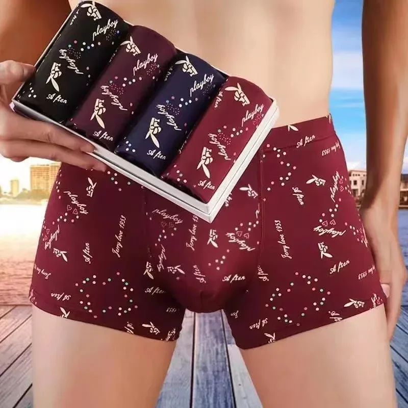 4PCS/Lot Men's Milk Silk Underwear - Trendy Bunny Print - Comfortable, Breathable, Soft - High-Quality Men's Underwear - Multipl