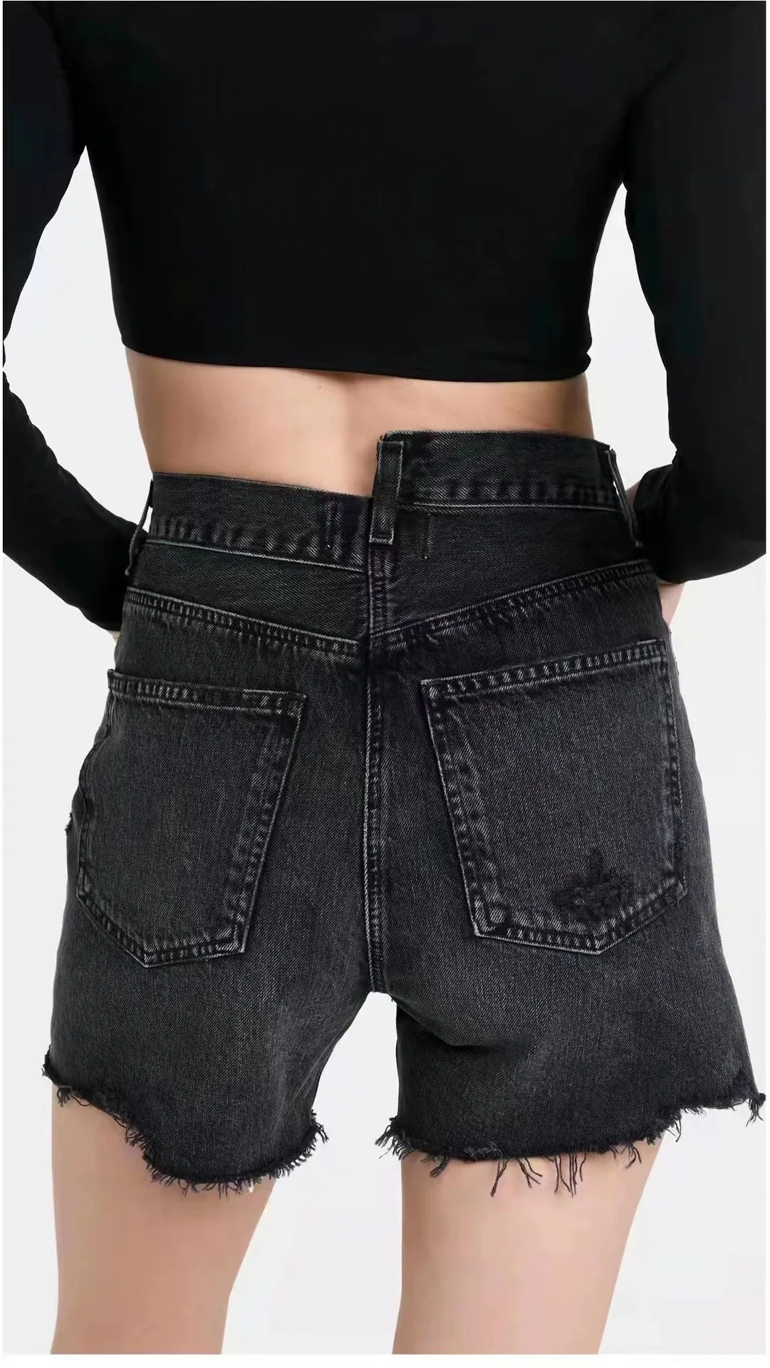 Women denim shorts asymmetrical high waist fashion casual female summer destroyed shorts