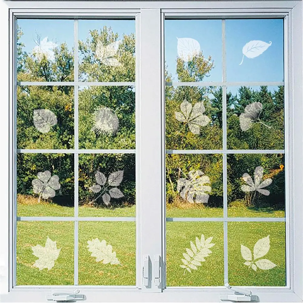 24pcs/set Gift Leaves Pattern Anti-Collision Decal Window Clings Glass Decals Static Stickers Window Stickers