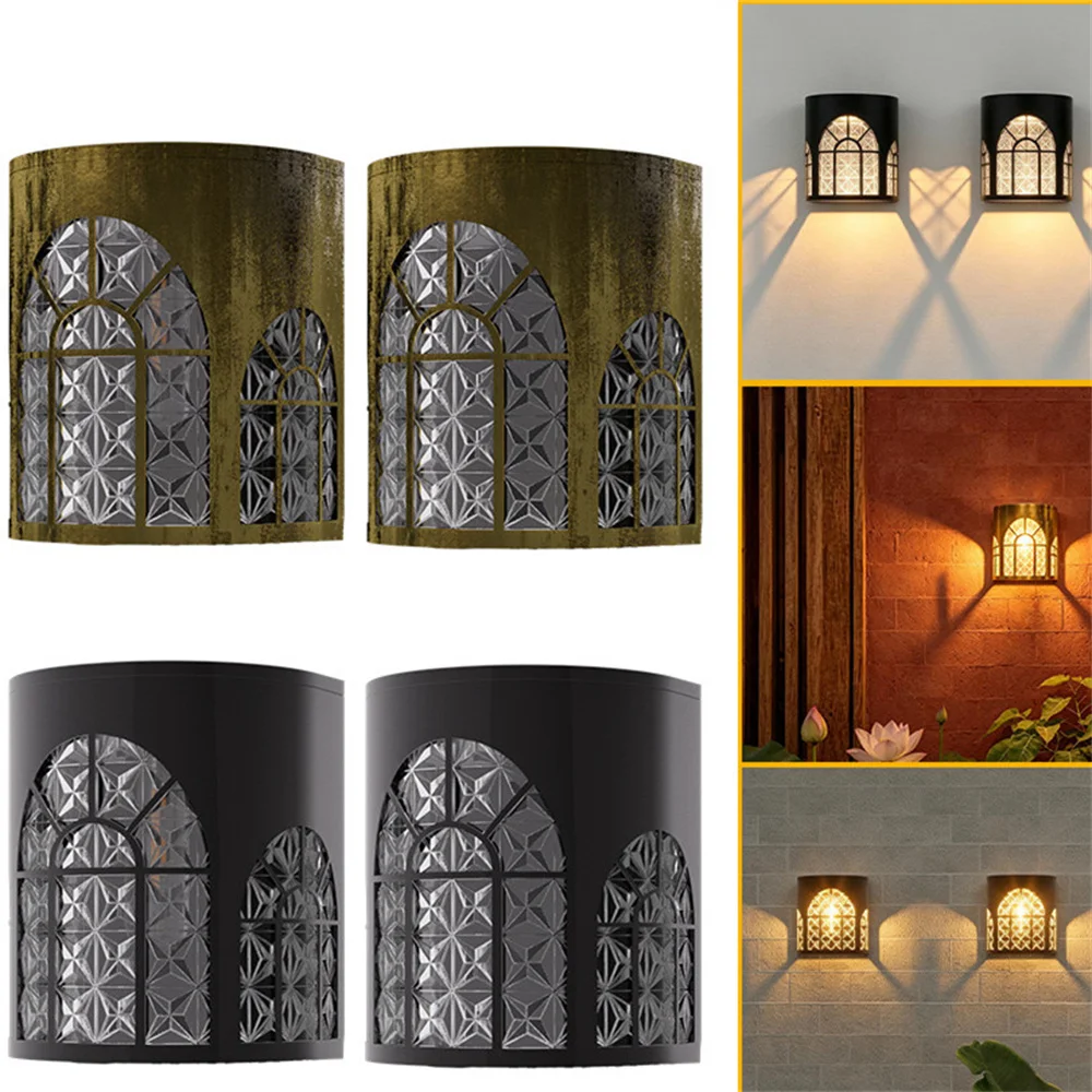 2pcs Outdoor Solar Fence Lights Waterproof Wall Step Lamp Shadow Light Decoration for Front Door Yard Patio Garden Home Lighting