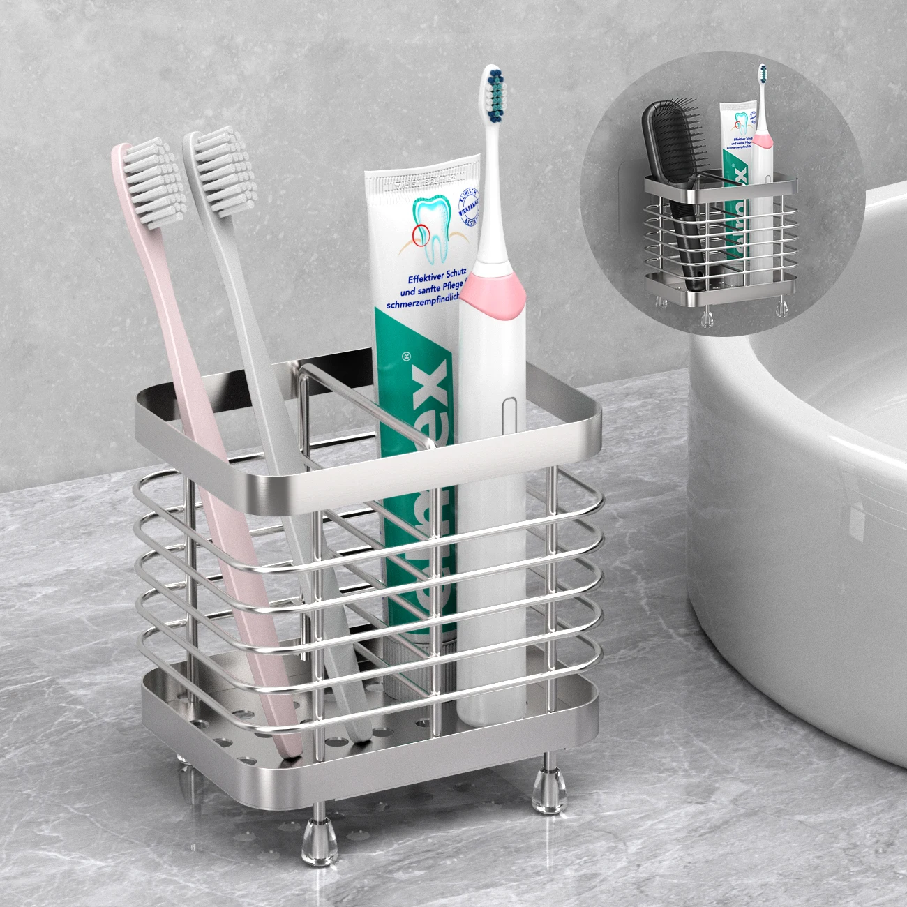 

Toothbrush Holders for Bathroom Stainless Steel Electric Toothbrush Holder Wall Mounted Shower Toothbrush Toothpaste Holder