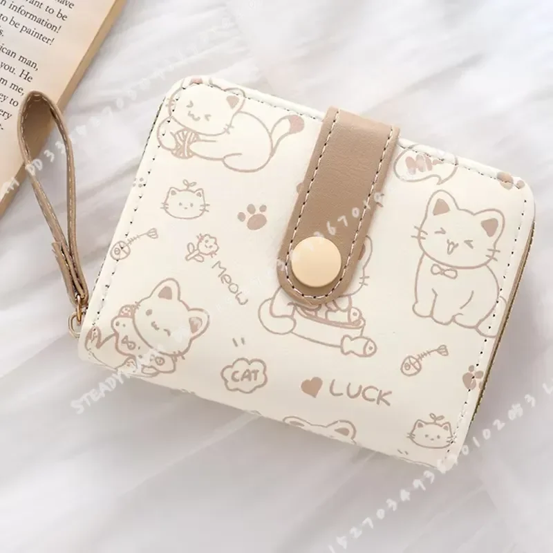 Cute Cat Wallet for Women Card Holder Small Purse with Zip Coin Pocket High Quality Square Handbag
