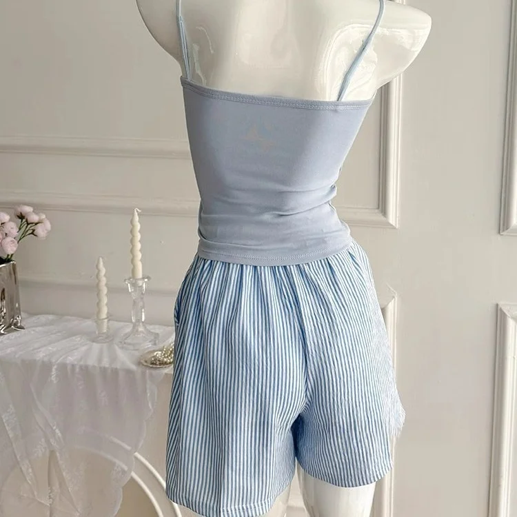 

Новинка 2025, однотонный женский жилет на тонких бретелях, полосатая домашняя одежда, летний домашний костюм Faion Sp