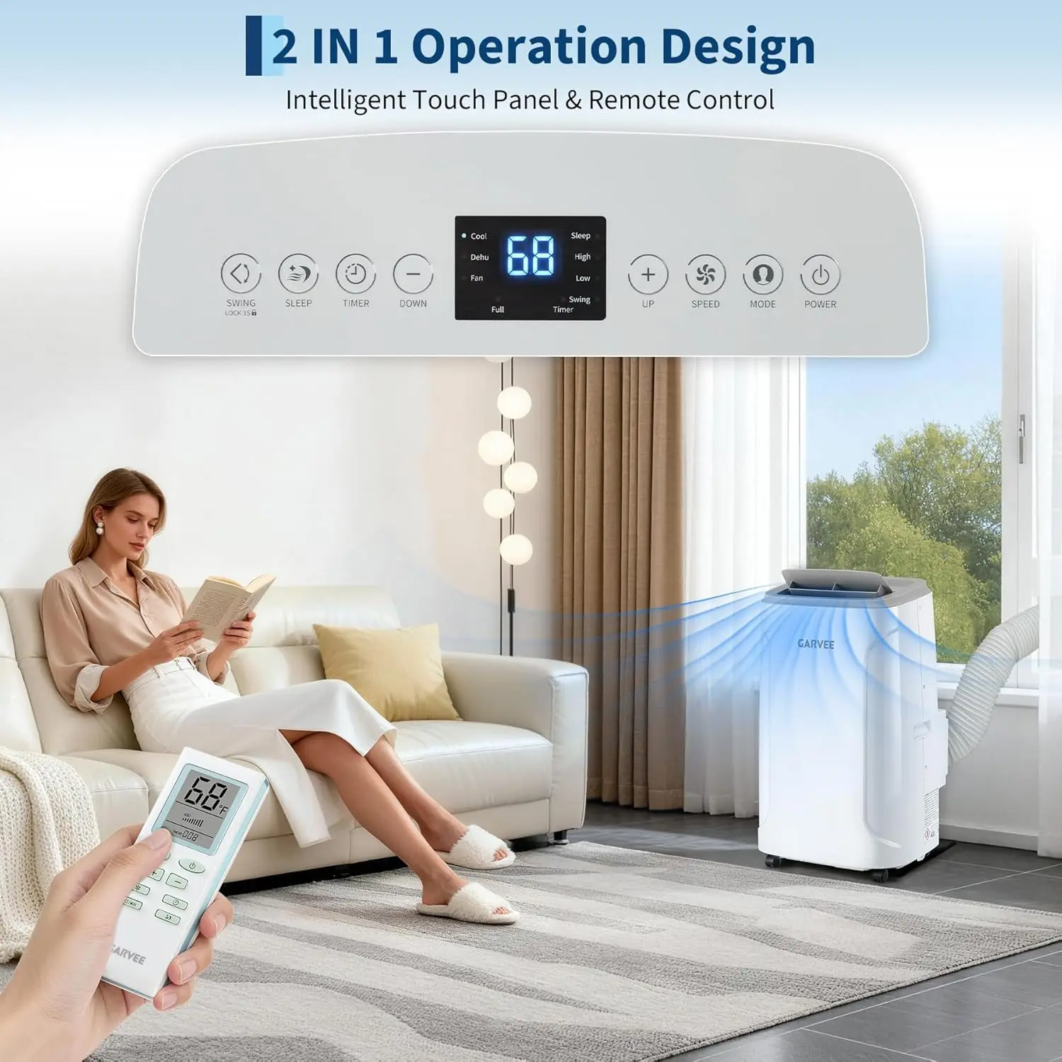 12,000/14,000 BTU Portable Air Conditioner, Floor AC Unit Cools Up to 550/750 Sq Ft, 3-in-1 AC Unit with Cool, Fan & Dehumidifier Modes, Remote Control & LED Touch Panel, 360° Wheels & Window Kit for Bedroom, Apartment, Office