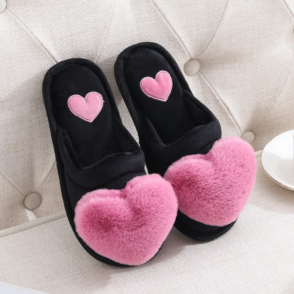 Slippers Women Winter Heart Shoes Cold-proof Woman Slides Plush Home Slippers Ladies Indoor House Shoes Winter Warm Fur Slippers