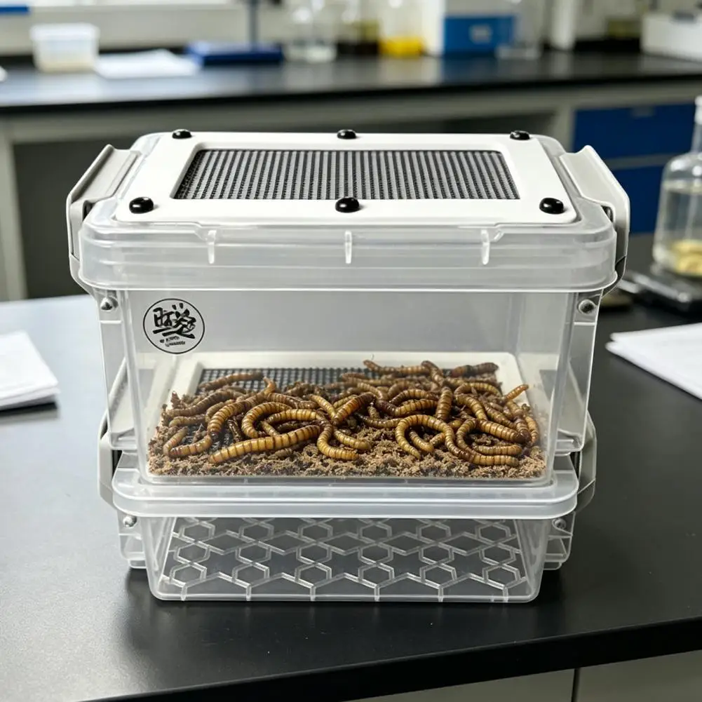 Caja de Alimentación para Reptiles, Transparente, de Acrílico, Contenedor de Alimentos para Lagartos, Camaleones, Gusanos de la Harina, Grillos, Dubia, Cucarachas