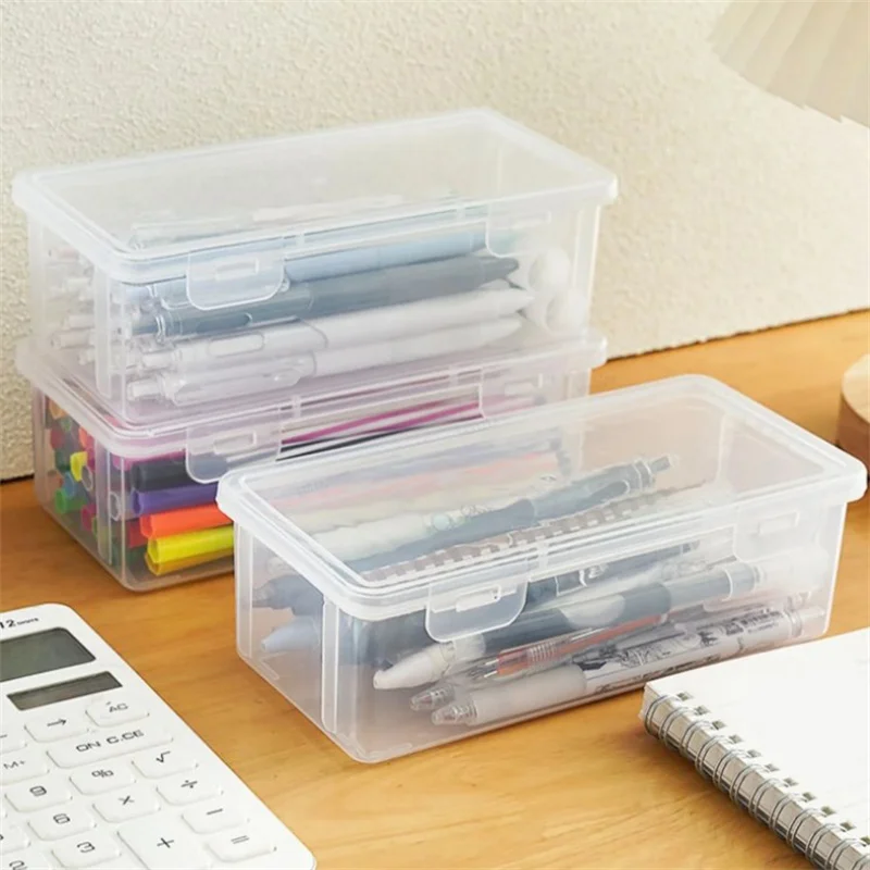 1PC Large Capacity Pencil Case Box PP Material Transparent Pencil Box Stackable Office Supplies Storage Organizer Box image 3
