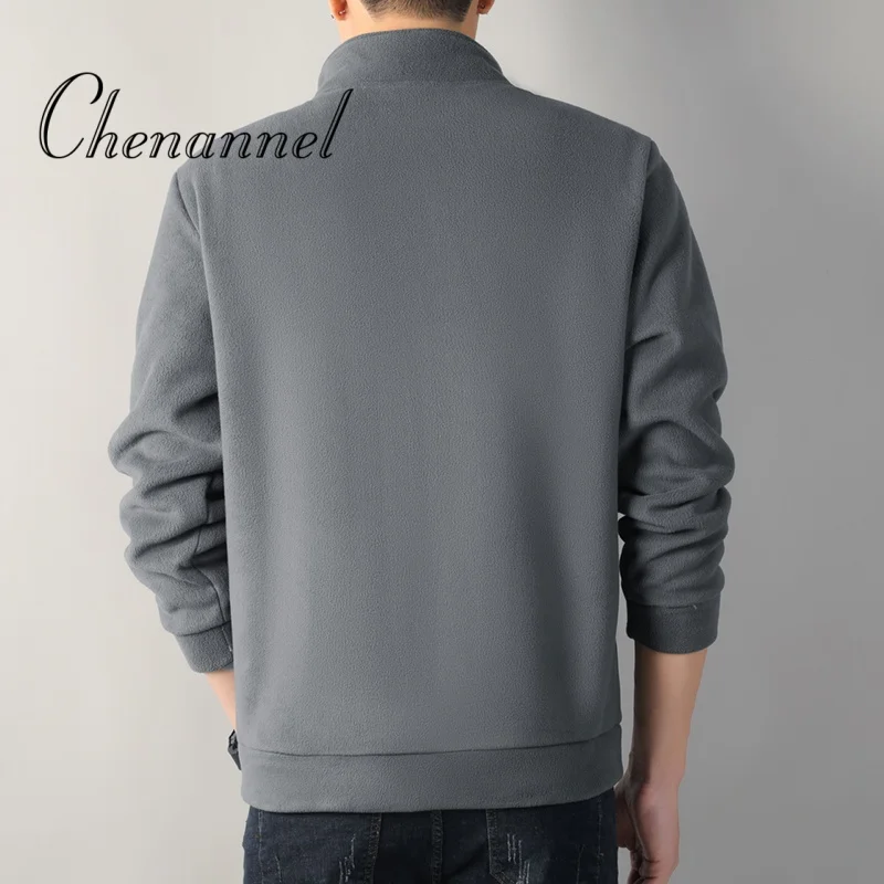 Otoño Invierno Polar abrigo con cuello levantado hombres más lana gruesa Sudadera con capucha cálida chaqueta de lana Casual cárdigan a prueba de viento hombres