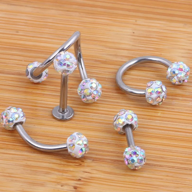 5Pcs Sparkling Soft Ceramic Horseshoe Ball Hoop Stud Earrings For Women, Dainty C-Shaped Nose Rings Lip Eyebrow Piercing Jewels