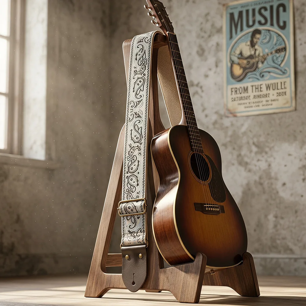 Verstellbare Gitarrengurte mit Stickerei-Druck, Verdickter Gitarrengurt für Folk-, E-Gitarren, Bässe und Ukulelen – Detail 1