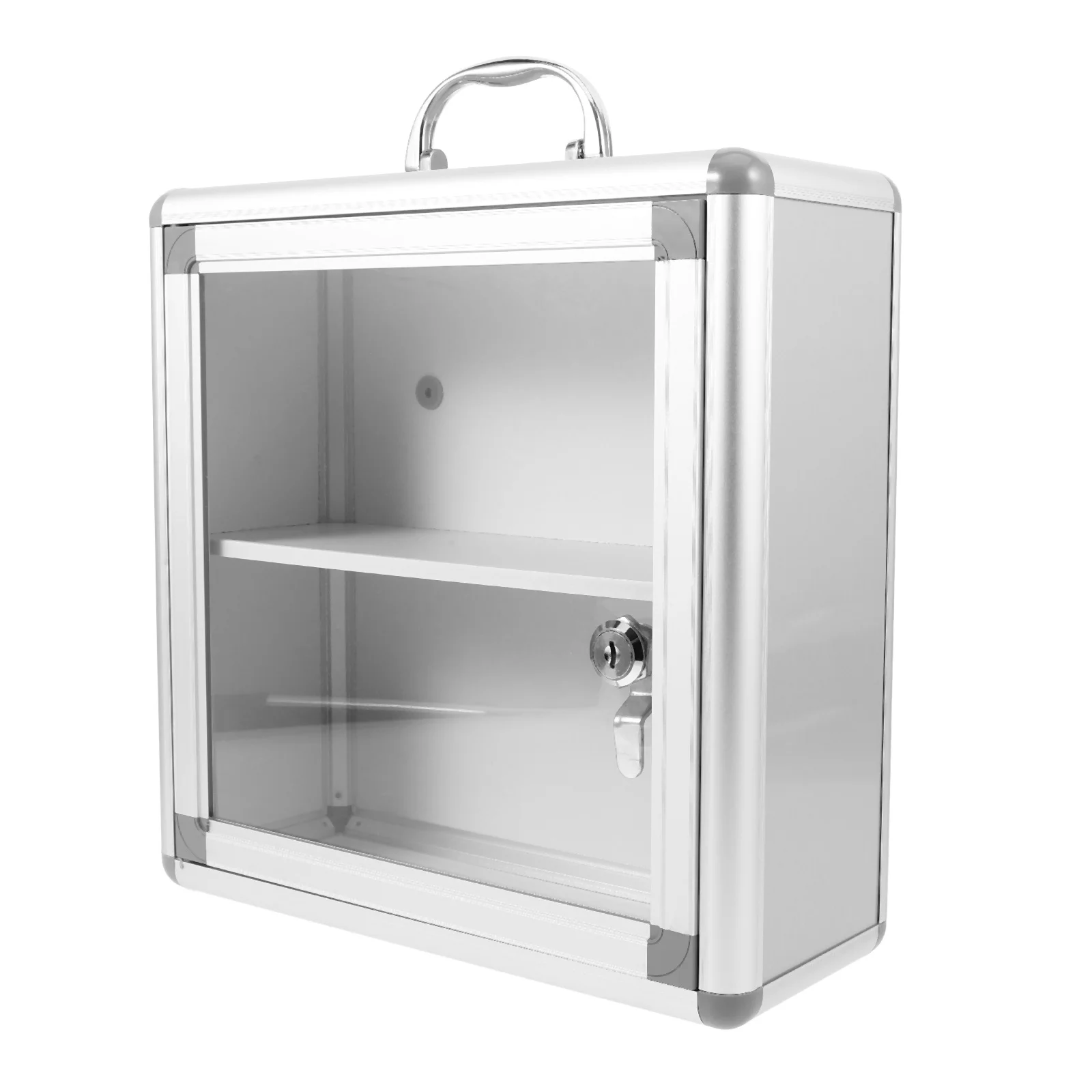 صندوق دواء مثبت على الحائط، حامل فضي قابل للطي، مقصورات مزدوجة، منزلي عام مثالي #2