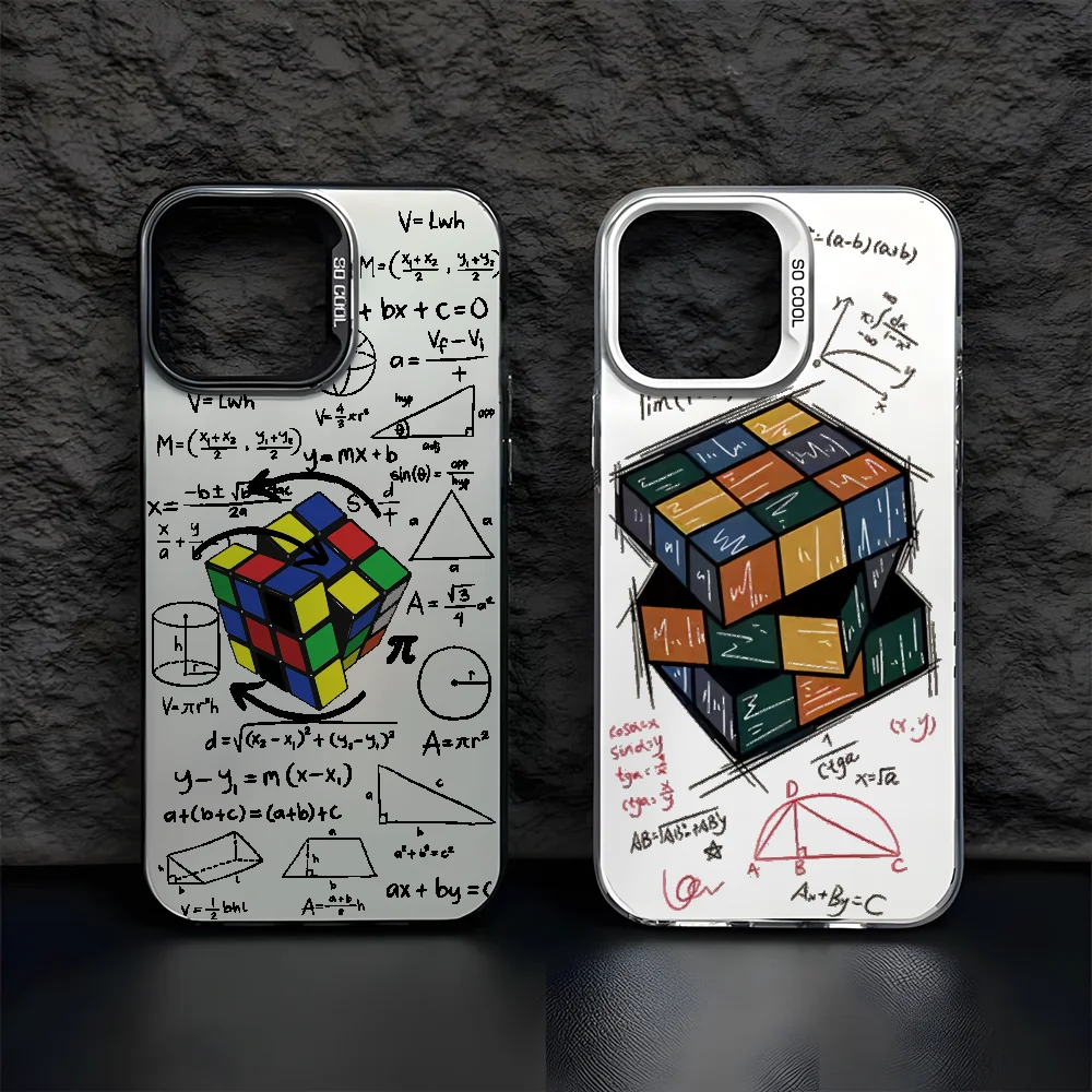 Rubik Cube Formula Spoof Math Phone Case For IPhone 16 15 14 13 12 11 Pro Max Black Matte Multicolor Laser Metallic Aurora Funda