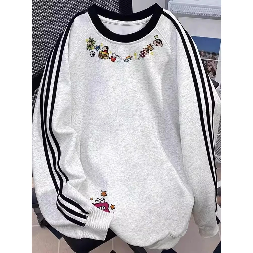 

Мужской свитшот свободного кроя с круглым вырезом, осенне-зимний, больших размеров, с принтом «300 Pou Dried Plum», в полоску, повседневный топ