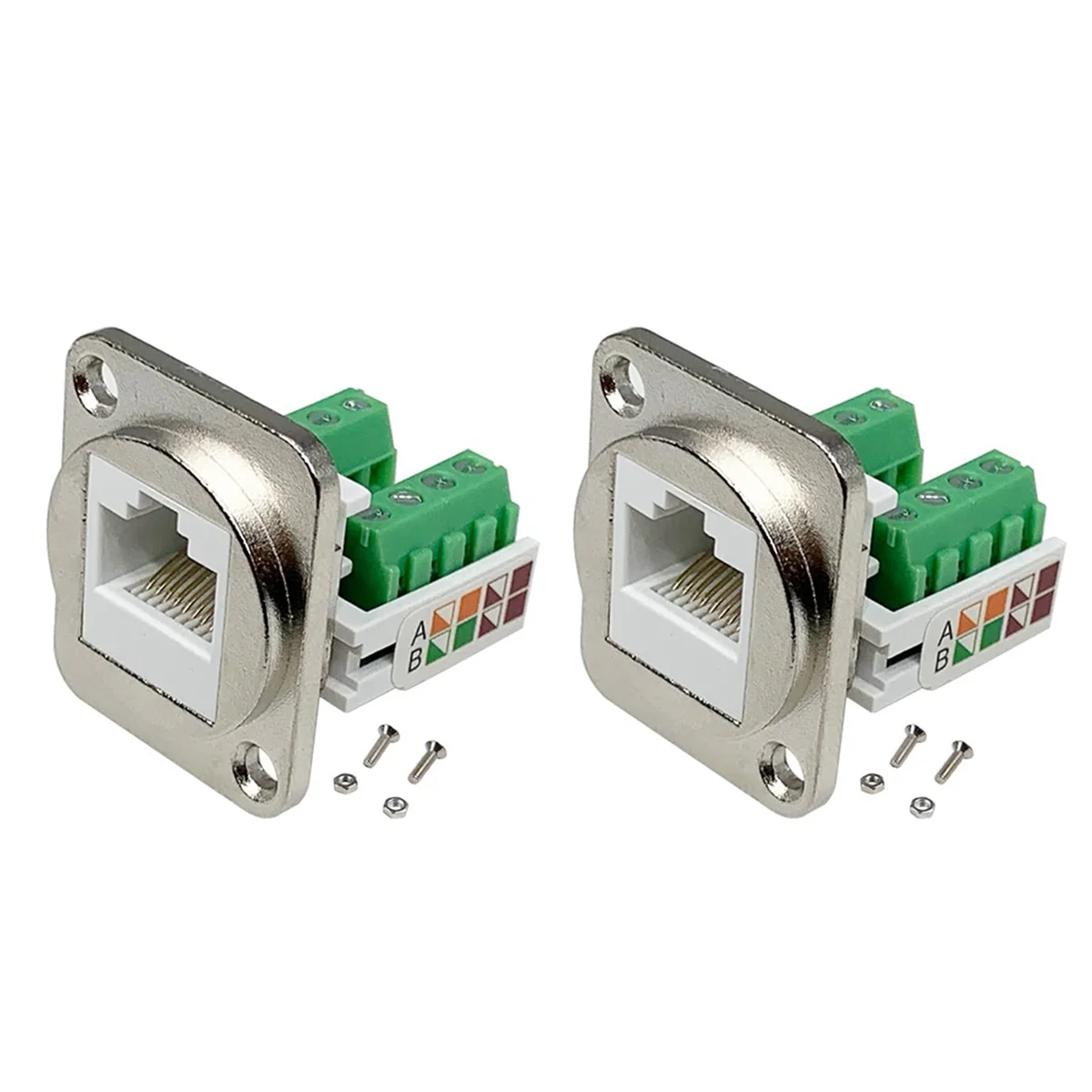 2PCS RJ45 Panel Mount Screw Terminal Adapter, RJ45/8P8C Female Panel Mount Connector, RJ45 Solderless Terminal Extender