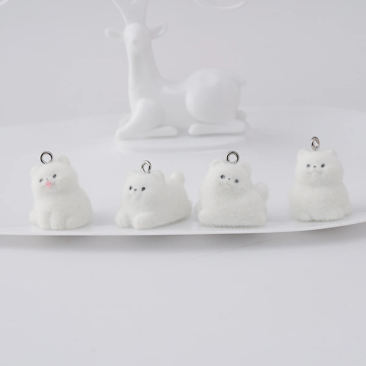 20pcs Kawaii Flocking resin Charms Cute Plush doll Pendant for Bag keychain DIY crafts Jewelry make Accessories Wholesale