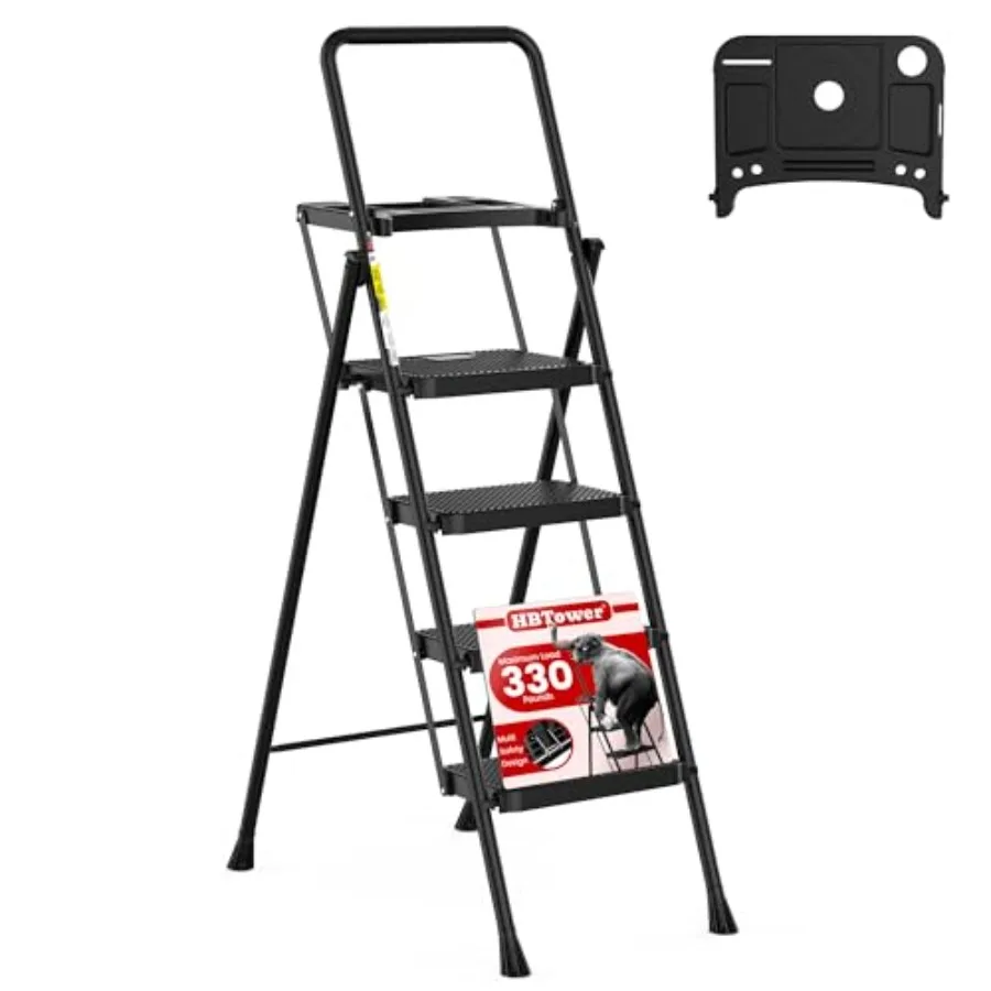 

Step Ladder, Folding Step Stool with Wide Anti-Slip Pedal, Sturdy Steel Ladder, Convenient Handrail, Lightweight, Portable Stee