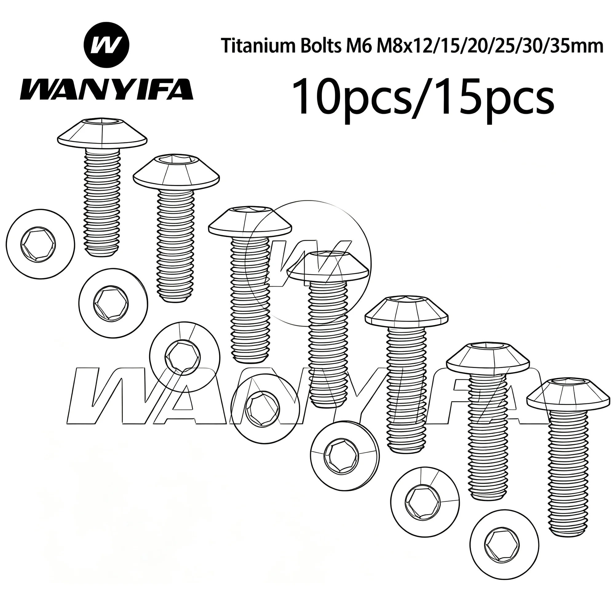 Grade 5 Titanium Alloy Bolts M6 M8x12/15/20/25/30/35mm Hex Socket Head Cap Screws Suitable for Bicycles and Motorcycles