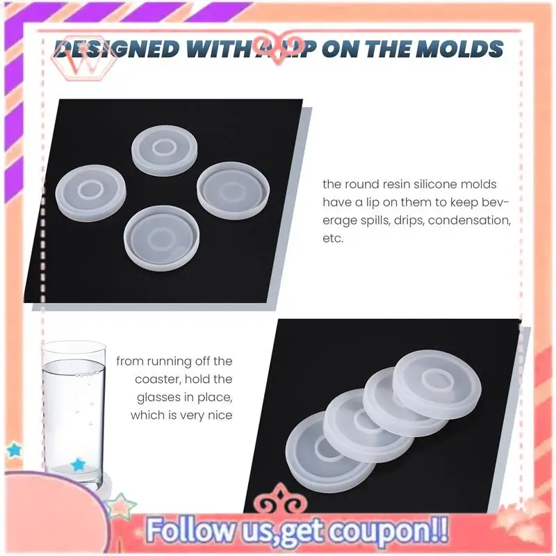 

Модернизированные 4 упаковки круглых силиконовых форм для подставок, прозрачные эпоксидные формы для литья из смолы, бетона, цемента и полимерной глины