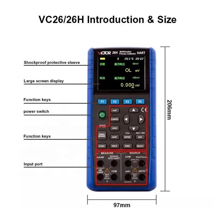26H Multifunction Process Calibrator Signal Generator with Accuracy of 0.01% and HART Communication