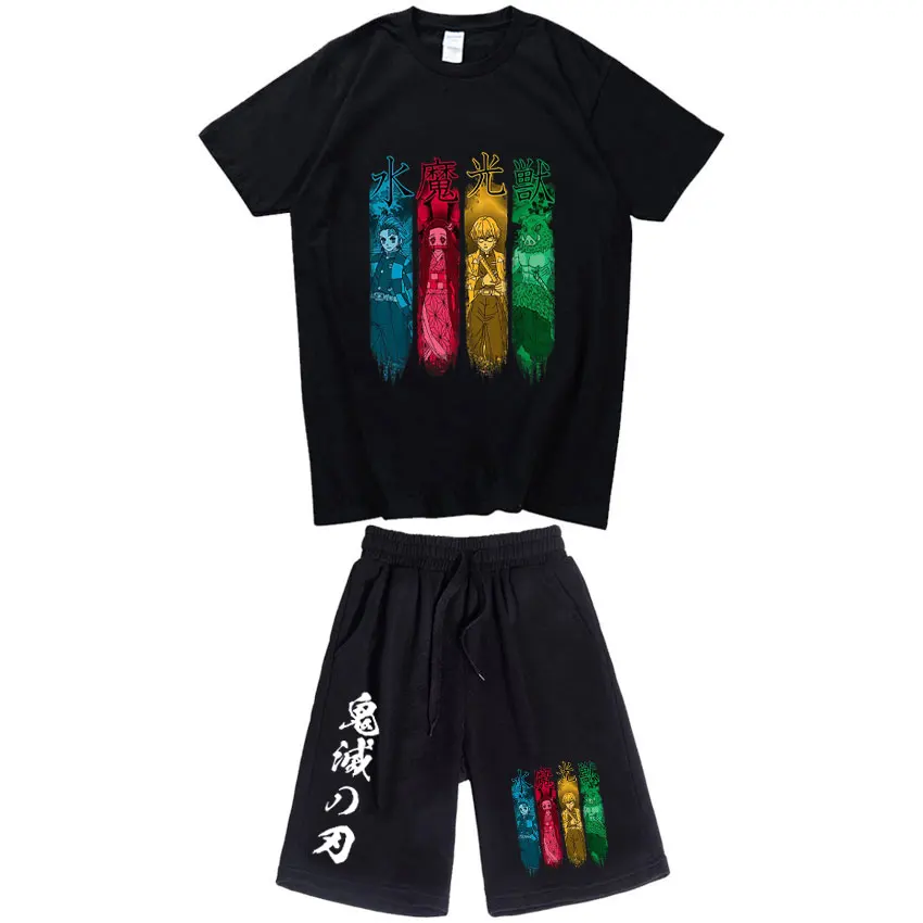 2023 Summer Demon Slayer T shirt Sets Printing Men Clothing Shorts T Shirts Sweatpants Sets Fashion Casual Anime Ropa Hombre