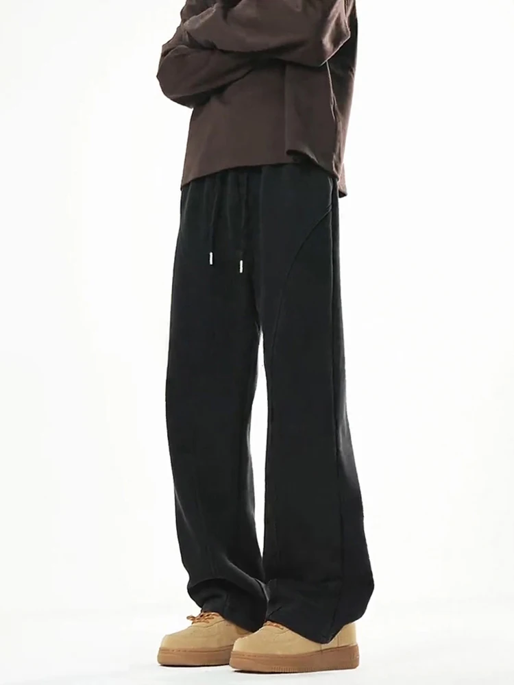 

American Sle Men's Bla Fce Lined Spor Straight Leg Lazy Sle Slant Cut Casual Pants Autumn Winter Low Waist Trousers